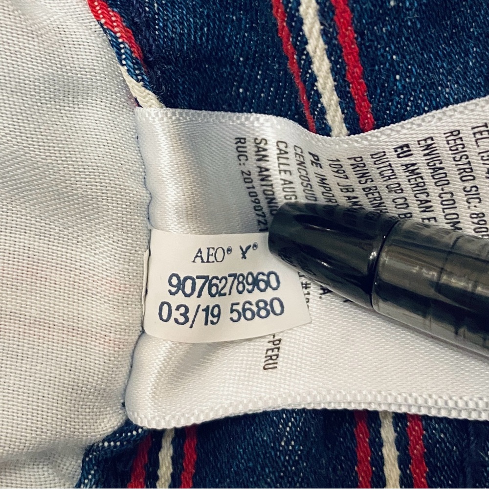 America Eagle Super Stretch Blue Red Striped 6 Americana Denim Mini Jean Skirt - Picture 12 of 12